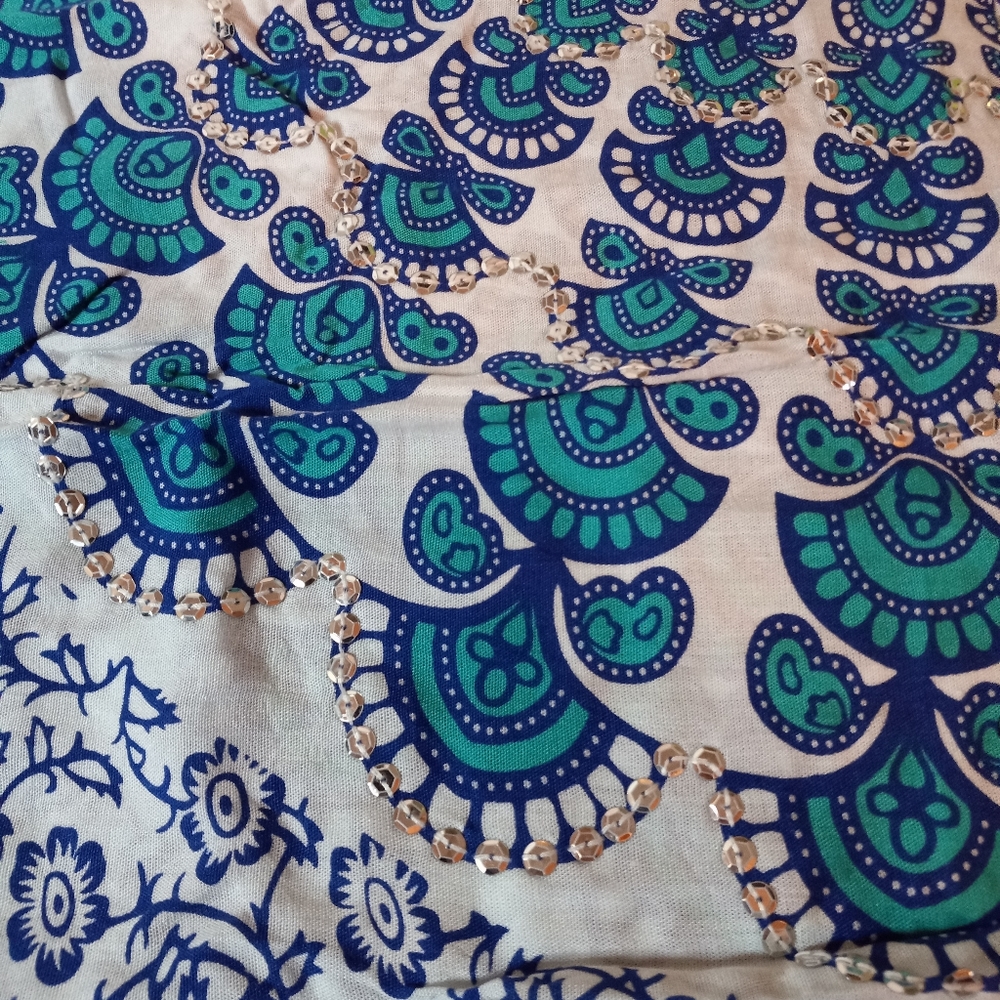 Batik Rayon Sarong in Aqua Blue from Indonesia, "Aqua Sunshine" - Picture 7 of 10
